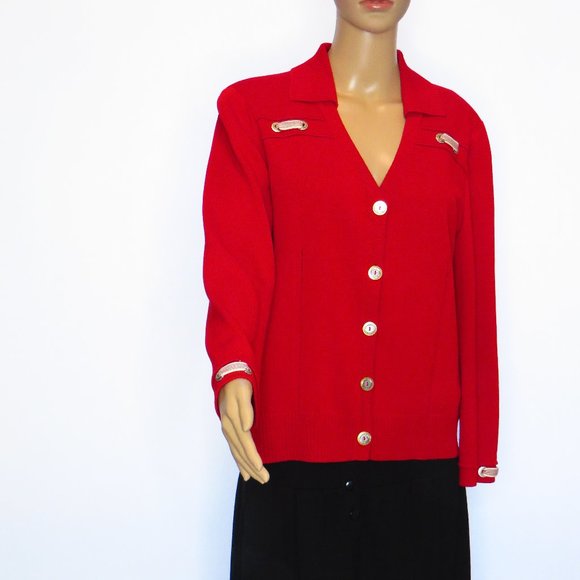 Red sweater, front button closure, Size Med - Picture 1 of 2